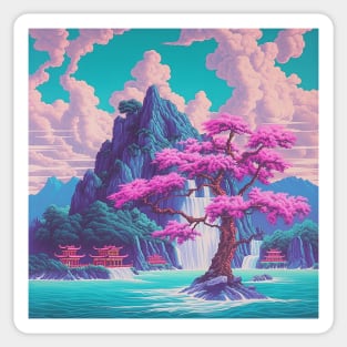 Scenic Japanese Mountain View Art Sticker